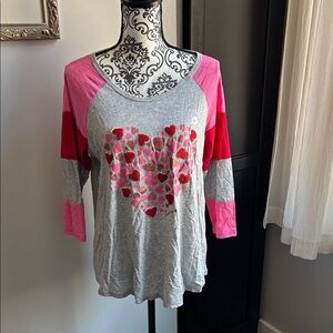 Cato Pink and Gray Heart Long Sleeve Top